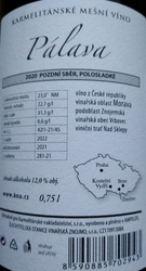 Pálava - 2020, polosladké, pozdní sběr, mešní víno, KNA