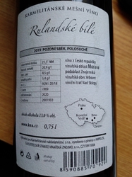 Rulandské bílé - 2019, polosuché, pozdní sběr, mešní víno, KNA 