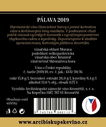 Pálava - 2019, polosladké, výběr z hroznů, mešní víno, AZVK