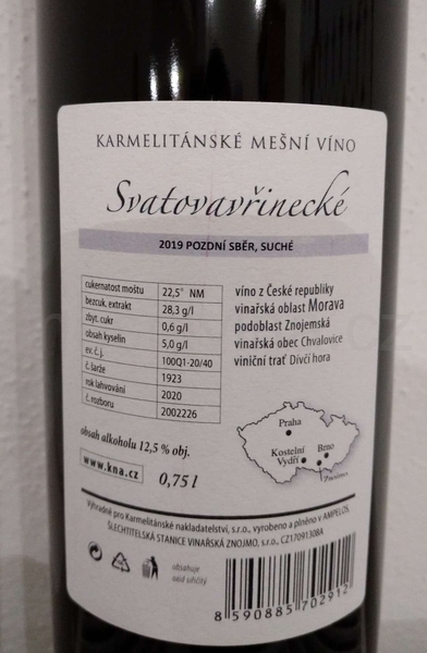 Svatovavřinecké - 2019, pozdní sběr, suché, KNA, mešní víno 