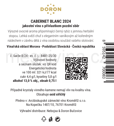 Mešní víno - Cabernet blanc 2024, suché, pozdní sběr