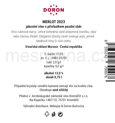 Mešní víno - Merlot 2023, suché, pozdní sběr